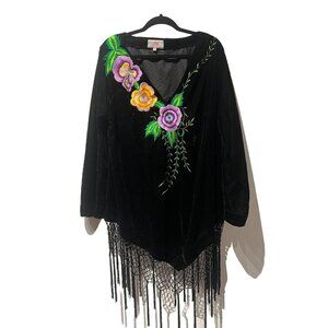 ROJA Western‎ Black Velvet Folk Art Embroidered Tunic XXL Bohemian
